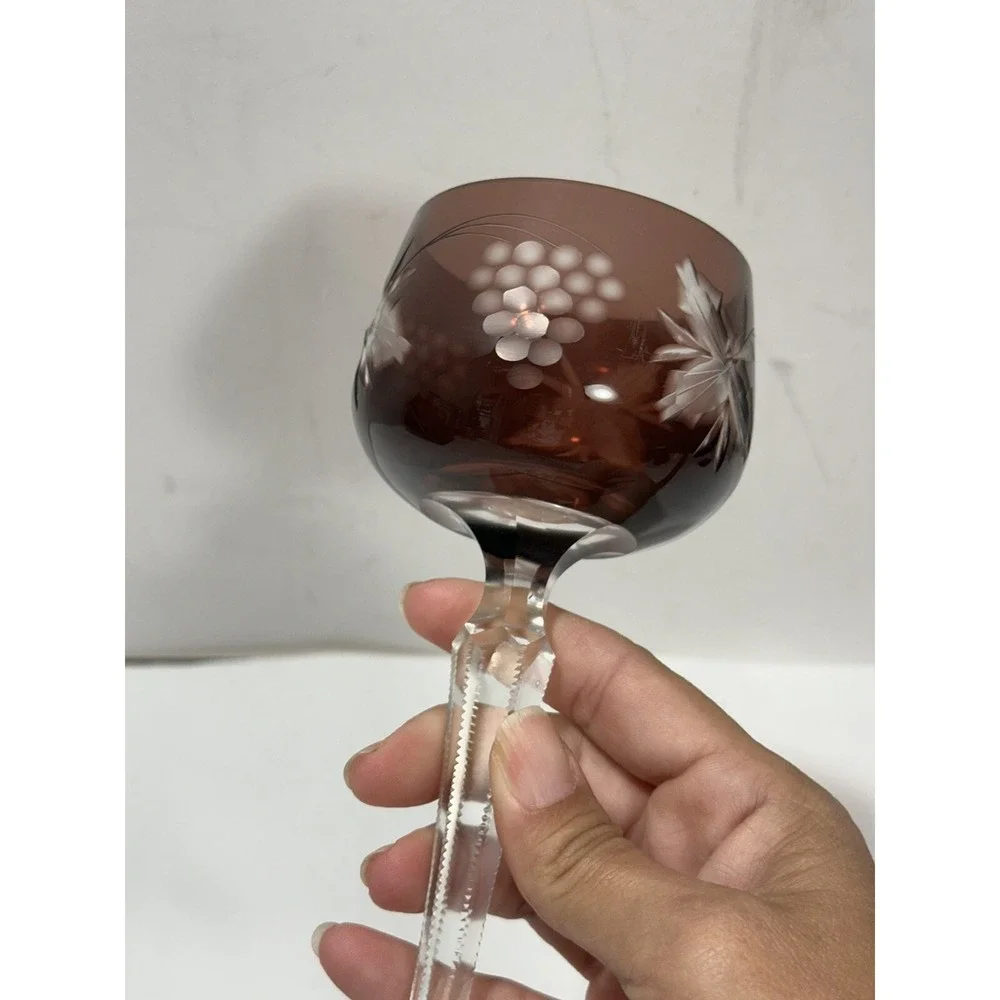 Czech Bohemian Red Cut to Clear Crystal Cordial Glass Bordeaux Color Gorgeous